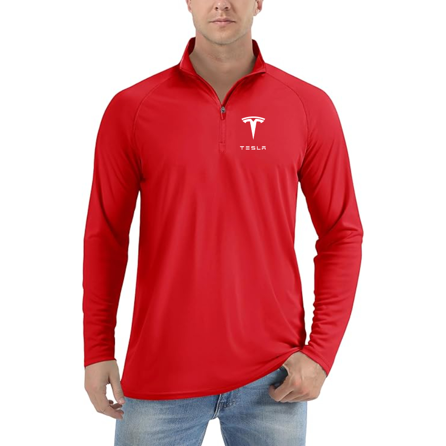 Men’s Tesla Car - Lightweight Quarter-Zip Athletic Shirt – Long Sleeve Polyester Wear